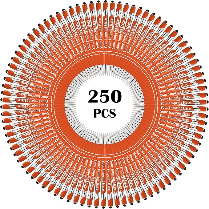 Up to 500 Pcs Custom Pens Bulk | Rainbow of Colors | Soft-Touch Metal Black Ink Personalized with Name or Message (Orange, 250 pcs)