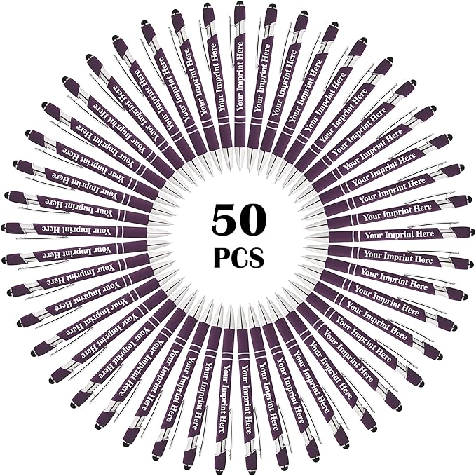 Up to 500 Pcs Custom Pens Bulk | Rainbow of Colors | Soft-Touch Metal Black Ink Personalized with Name or Message (Purple, 50 pcs)