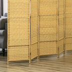HOMCOM 6 Panel Room Divider, 6' Tall Folding Privacy Screen, Hand-Woven Freestanding Wall Partition for Home Office, Bedroom, Nature Wood