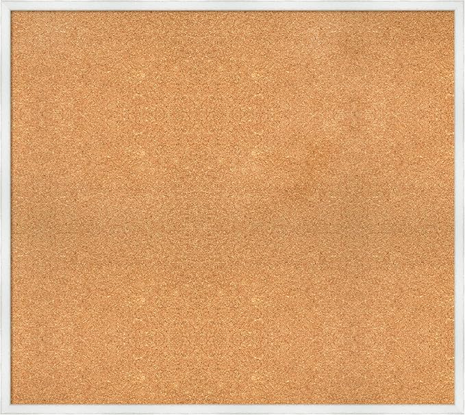 Amanti Art Natural Cork Board for Wall, 33x37 Vision Board with White Frame, X-Large Corkboard Office Decor for Home Organization, Country Rustic Corkboard Pinboard to Display Items for Home