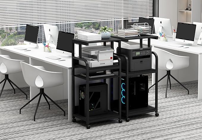 Fannova Printer Stand with Adjustable Shelf, 4 Tier Large Tall Printer Table with Wheels for Home Office Storage and Organization, Rolling Stand Cart for Computer Tower CPU Shredder, Black