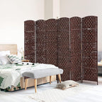 HOMCOM Room Divider, 6 Panel Folding Privacy Screen, 6FT Tall Portable Wicker Weave Partition Wall Divider for Bedroom, Home Office, Brown