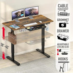 SHW 48-Inch Electric Height Adjustable Standing Desk with Drawer, Memory Preset and Cable Management Tray, Rustic Brown