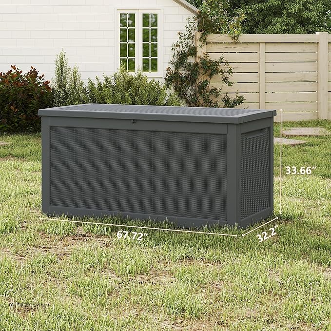 Yardgrace 320 Gallon Outdoor Storage Box Waterproof, Resin Deck Boxes with Lockable Lid & UV-Resistant for Patio, Pool, Garden Furniture Cushions & Accessories, Black