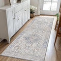 GENIMO 2'6"x8 Runner Rugs for Hallway, Machine Washable Non Slip Vintage Retro Rugs, Low Pile Lightweight Thin Print Rug for enrtyway, Corridor, Home Office, Kitchen, Khaki Blue