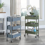 SunnyPoint 3-Tier Delicate Compact Rolling Metal Storage Organizer - Mobile Utility Cart Kitchen/Under Desk Cart with Caster Wheels - Blue (15.35" X 10.24" X 26.8"H)