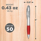 DISCOUNT PROMOS Personalized Ballpoint Pens With Rubber Grip, 50 pack Customizable Ergonomic Click-to-Write Custom Writing Pens for School with Black Ink, Red
