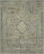 GENIMO 6x9 Area Rugs for Living Room, Machine Washable Non Slip Rugs, Low Pile Lightweight Vintage Print Rug for Bedroom, Dining Room, Home Office, Sage/Blue