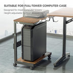 EUREKA ERGONOMIC PC Stand Computer Cart, Height Adjustable Tower Stand 2-Tier Suit for ATX Case Printer, Metal Rolling Cart on Wheels for Gaming Home Office, Walnut