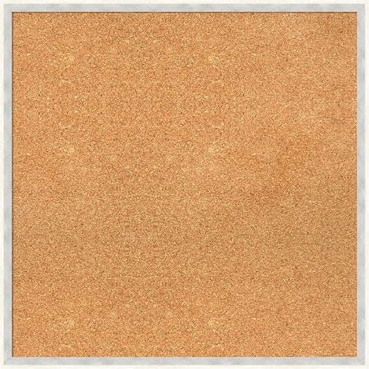 Amanti Art Natural Cork Board for Wall, 25x25 Vision Board with White Frame, Medium Corkboard Office Decor for Home Organization, Modern Corkboard Pinboard to Display Items for Home Organization in