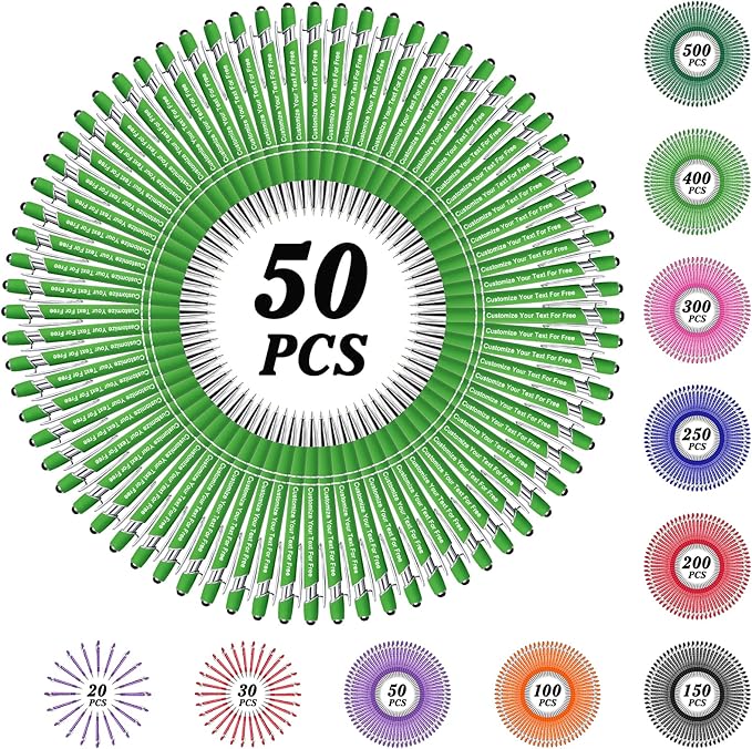 Max 500 Pcs Personalized Pens Bulk, Custom Pens with Free Engraving, Customized Stylus Tip Ballpoint Pen with Your Name Massage Text for School Office Business Graduation Anniversaries-50 Packs