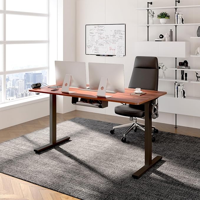 FLEXISPOT EN2 Whole-Piece Standing Desk with Clamp Power Strip, 40 x 24'' Electric Stand Up Height Adjustable Desk with Cable Management (Black Frame + 40" Mahogany Top, 2 Packages)