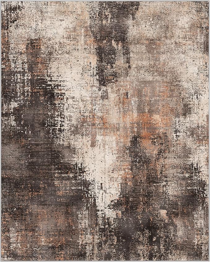 GENIMO Washable Area Rugs for Living Room, 6x9 Vintage Non Slip Rugs, Low Pile Lightweight Soft Print Rug for Bedroom, Dining Room, Home Office, Brown Orange