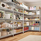 REIBII 69.8" W Storage Shelves 1510LBS Wire Shelving Unit 5 Tier Metal Shelving for Storage Rack Shelves Adjustable Heavy Duty Garage Shelf Pantry Shelves Kitchen Shelving,69.8"Wx15.8"Dx72.4"H,Chrome