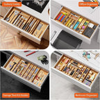Silverware Organizer Large, Magnetic Connected Expandable 11 Slots Silverware Drawer Organizer From 21 to 37.4 Inches, Adjustable Flatware and Cutlery Holder, Bamboo Utensil Tray for Kitchen Natural