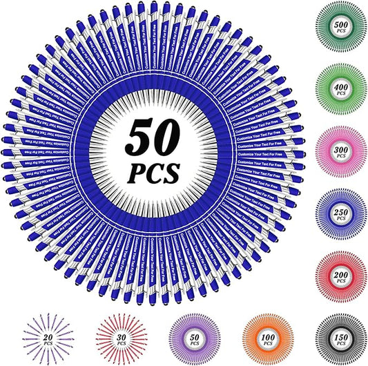 Max 500 Pcs Personalized Pens Bulk, Custom Pens with Free Engraving, Customized Stylus Tip Ballpoint Pen with Your Name Massage Text for School Office Business Graduation Anniversaries-50 Packs