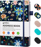 Comkiso Address Book with Individual Alphabetical Tabs Laminated, Large Print Address Book with 468 Wide Lining Entry Spaces, Change of Address Labels, Hardcover Address Book 5.7 x 8.5" - Bloom