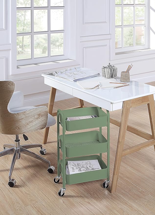 SunnyPoint 3-Tier Delicate Compact Rolling Metal Storage Organizer - Mobile Utility Cart Kitchen/Under Desk Cart with Caster Wheels - Turq (15.35" X 10.24" X 26.8"H)