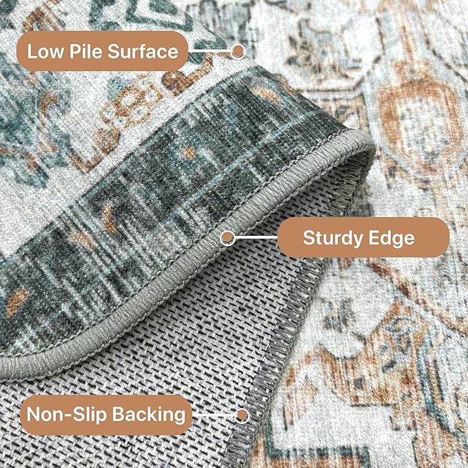 GENIMO 2x6 Runner Rugs for Hallway, Machine Washable Non Slip Vintage Rugs, Low Pile Lightweight Soft Print Rug for enrtyway, Corridor, Home Office, Kitchen, Cyan
