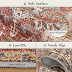 GENIMO 9x12 Area Rugs for Living Room, Machine Washable Non Slip Vintage Rugs, Low Pile Lightweight Chenille Print Rug for Bedroom, Dining Room, Home Office, Mocha Brick