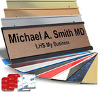 Personalized Name Plate with Choice of Mounting Holders for Walls, Doors, Cubicles, Hanging and More - Custom Textured Copper Plastic Black Letters - USA Made 2x12 - M2
