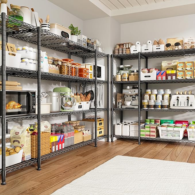 REIBII 78.4" W Storage Shelves Load 1500LBS, Metal Shelving 4-Tier Wire Shelving Unit Garage Shelving for Storage, Metal Shelves for Pantry Commercial Kitchen Garage, 11.8''D x 59''H,2P