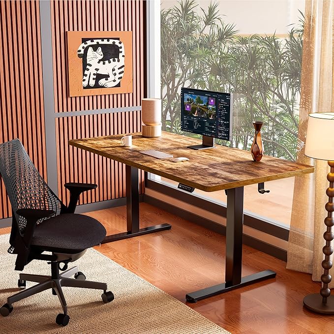 ErGear Height Adjustable Electric Standing Desk, 48 x 24 Inches Sit Stand up Desk, Memory Computer Home Office Desk with Two-Piece Desktop (Vintage Brown)