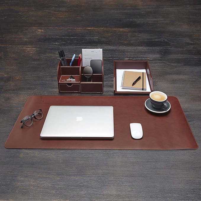 Gallaway Leather Letter Desk Organizer - Premium PU Leather Perfect for Office Organization, Document Holder Fits A4 Paper, Stackable Drawers for Extra Desk Storage