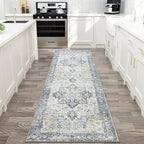 GENIMO Runner Rug 2'6"x7, Non Slip Vintage Hallway Runner Rugs, Low Pile Lightweight Machine Washable Mat for Hallway, Entryway, Bedroom, Kitchen and Corridor, Blue