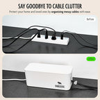 DMoose Cable Management Box - 2 Pack Medium & Large Cord Organizer for Desk & Floor - Cable Organizer Box for Child & Pet - Cable Box Hider for Tidy Office & Home, Power Strip Cover (White, Pack of 2)