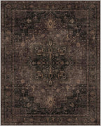 GENIMO 8x10 Area Rugs for Living Room, Machine Washable Rug, Non Slip Indoor Vintage Rug, Low Pile Lightweight Chenille Print Carpet for Bedroom Dining Room Home Office, Charcoal Brown