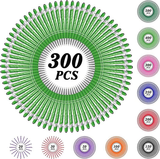 Max 500 Pcs Personalized Pens Bulk, Custom Pens with Free Engraving, Customized Stylus Tip Ballpoint Pen with Your Name Massage Text for School Office Business Graduation Anniversaries-300 Packs