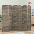 HOMCOM 6 Panel Room Divider, 6' Tall Folding Privacy Screen, Hand-Woven Freestanding Wall Partition for Home Office, Bedroom, Dark Rustic Oak