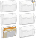 YINGHUA 6 Pack Mesh File Holders Wall Mounted - Durable Metal Hanging Organizer with Hooks - 12.6 Inch Vertical Wall Baskets for Mail Papers Office Home and School Storage - White