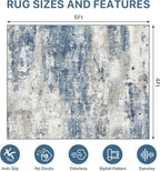Office Chair Mat for Hardwood Tile Floor, Abstract 48"X 60" Desk Mats for Office Chair on Rolling Chairs Carpet, Desk Anti-Slip 1/5" Thick Rug for Computer Chair, Thin Low-Pile Floor Mat, Navy Beige