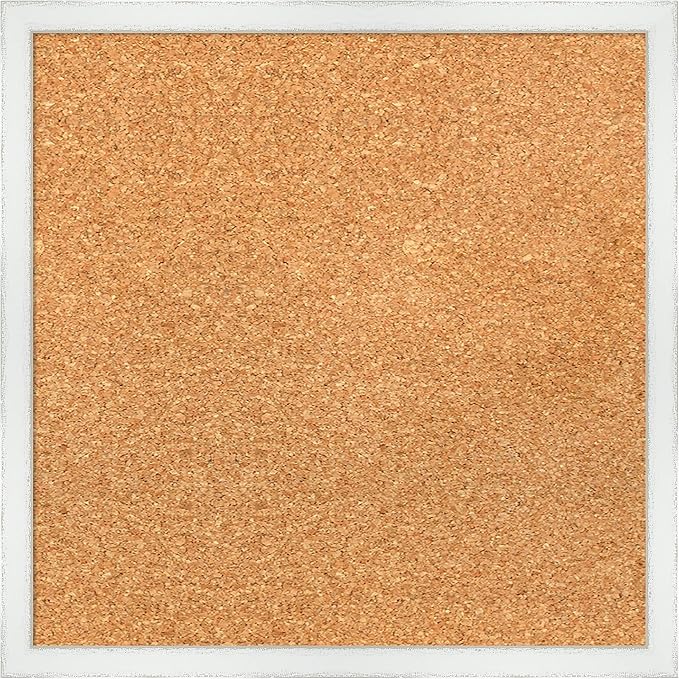 Amanti Art Natural Cork Board for Wall, 17x17 Vision Board with White Frame, Small Corkboard Office Decor for Home Organization, Country Rustic Corkboard Pinboard to Display Items for Home