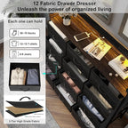 Welfuturer Black Dresser with LED Light 12 Drawers Dresser with Charging Station Dressers for Bedroom with 12 Fabric Drawers for Bedroom Hallway Entryway Closets Sturdy Steel Frame Wood Top Black