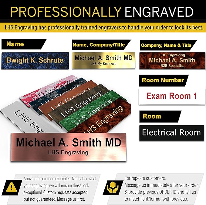Engraved Door Signs for Office Personalized Orange Plastic Door Plaque Black Letters - Made in USA 2x6 B11
