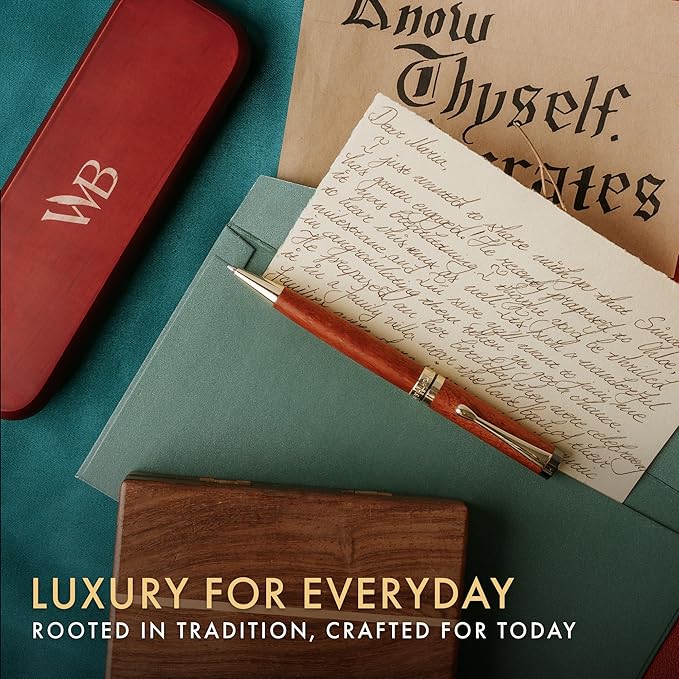 Wordsworth and Black Ballpoint Pen Set - Stunning Luxury Pen Bamboo Rosewood Gold Finish, Refillable, Best Ball Pen for Men & Women, Black Ink Refill, Elegant, Point Pen