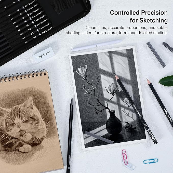Kird Barken 112 PCS Professional Drawing Set – Sketch Kit with Graphite & Charcoal Pencils, 3-Color Sketchbook, Art Supplies for Shading & Blending – Ideal for Artists, Adults, Teens & Beginners
