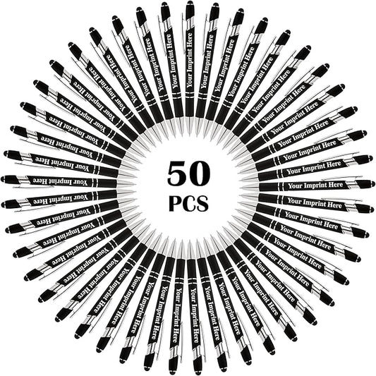 Up to 500 Pcs Custom Pens Bulk | Rainbow of Colors | Soft-Touch Metal Black Ink Personalized with Name or Message (Black, 50 pcs)