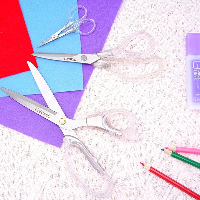 9 Inch All Purpose Scissors for Adults - Ins Style Clear Handle, 2Cr13 Stainless Steel Sharp Blade - Ideal for Fabric Crafts, Tailor's Shears - All-Purpose Fabric Scissors, Crafting & Office