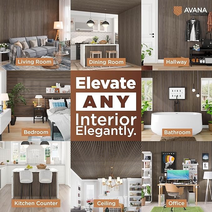 Avana Acoustic Wood Wall Panels – 94.4 x 12.6 Inch Natural Walnut Acoustic Panels 2 PCs – Wall Panels For Interior Wall Decor For Homes, Offices, Studios – Pleasing Decorative Wood Panels For Wall