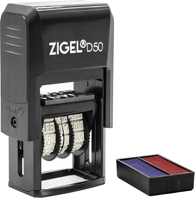 ZIGEL D50 Date Stamp with Received - Self Inking Date Stamp - Blue/Red