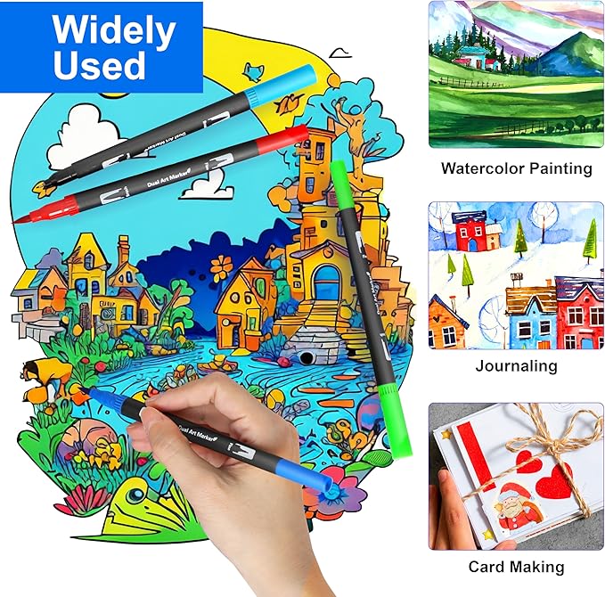 120 Colors Dual Brush Marker Pens, Art Markers with Fine and Brush Tip Coloring Markers for Adults, Marker for Journaling Calligraphy Drawing Sketching Doodling Illustrating