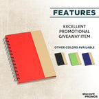 DISCOUNT PROMOS Eco Friendly Spiral Notebooks with Pens Set of 10, Bulk Pack - Perfect for School, Office, Home - Red