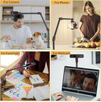 DImotliyor Overhead Camera Mount Desk Stand, 3-Section Flexible Detachable Articulating Arm with 1/4“ 3/8" 5/8" Screw&360° Ball Head, C-clamp Tabletop Mount for DSLR Camera/Webcam/Microphone/Lights