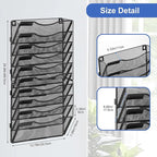EasyPAG Wall File Organizer for Office 10 Pocket Mesh Wall Mounted Paper Organizer Hanging Folder Holder with Nametag Label for Home School, Black