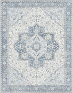 GENIMO 6x9 Area Rugs for Living Room, Machine Washable Non Slip Vintage Rugs, Low Pile Lightweight Chenille Print Rug for Bedroom, Dining Room, Home Office, Light Blue