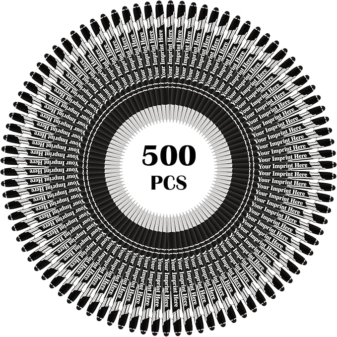 Up to 500 Pcs Custom Pens Bulk | Rainbow of Colors | Soft-Touch Metal Black Ink Personalized with Name or Message (Black, 500 pcs)